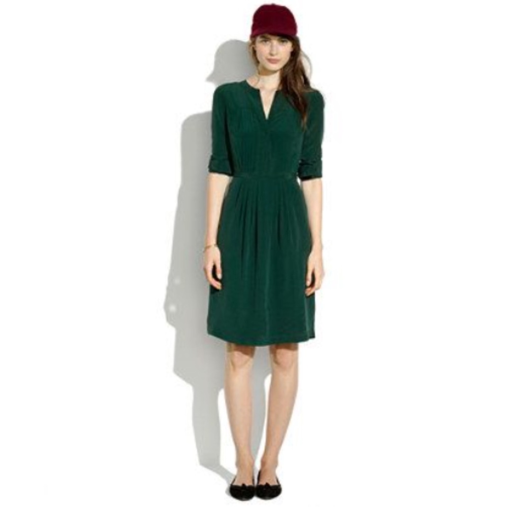 Madewell Silk Pleated Shirtdress, Silk, Size 4